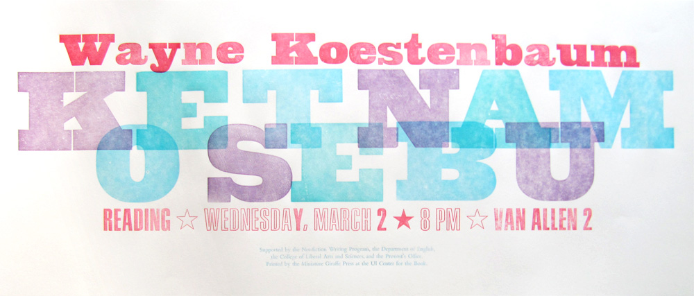 Wayne Koestenbaum Poster by Kendra Greene of Greene Ink Press